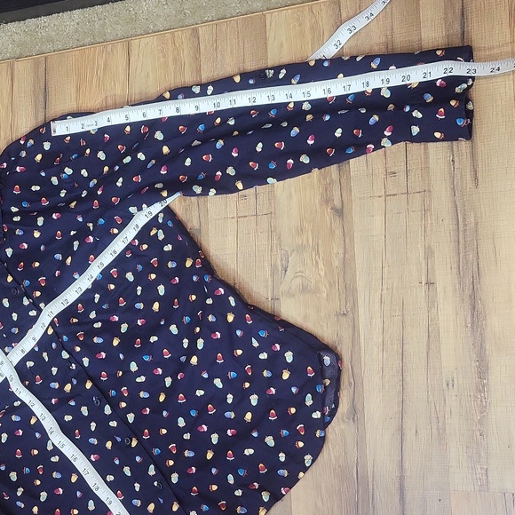 TALBOTS Blue with Multicolored Acorn Print Roll-Tab Sleeves Cotton Blouse - Picture 14 of 14